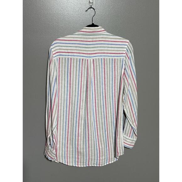 NWOT Gap Linen Striped Long Sleeve Button Down Shirt Small White w/Multi Colors - Picture 2 of 7